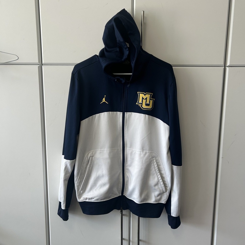 Jordan Marquette Golden Eagles Basketball Therma-FIT Full Zip Hoodie Navy M